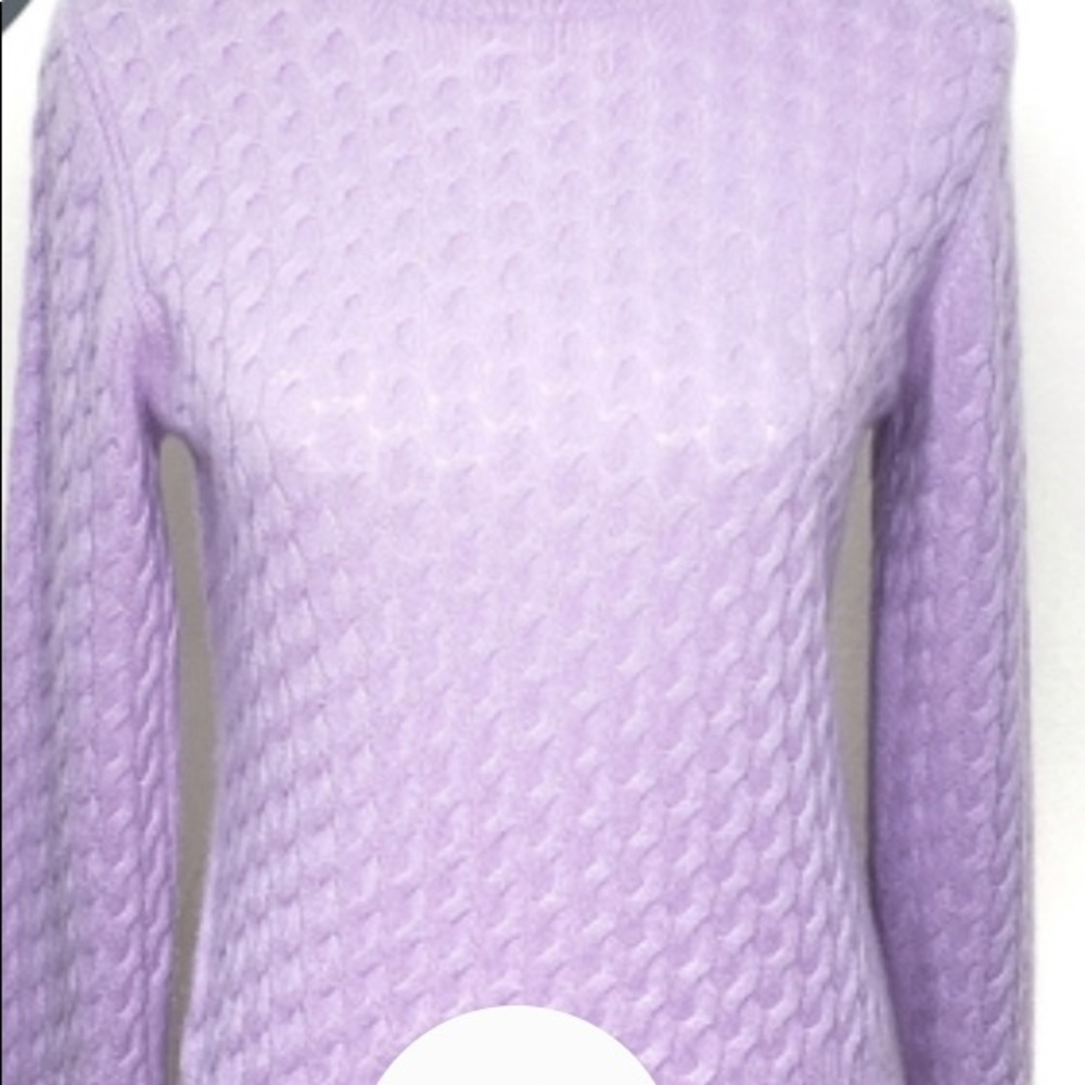 100% Cashmere Turtleneck Sweater Cable Knit Purple